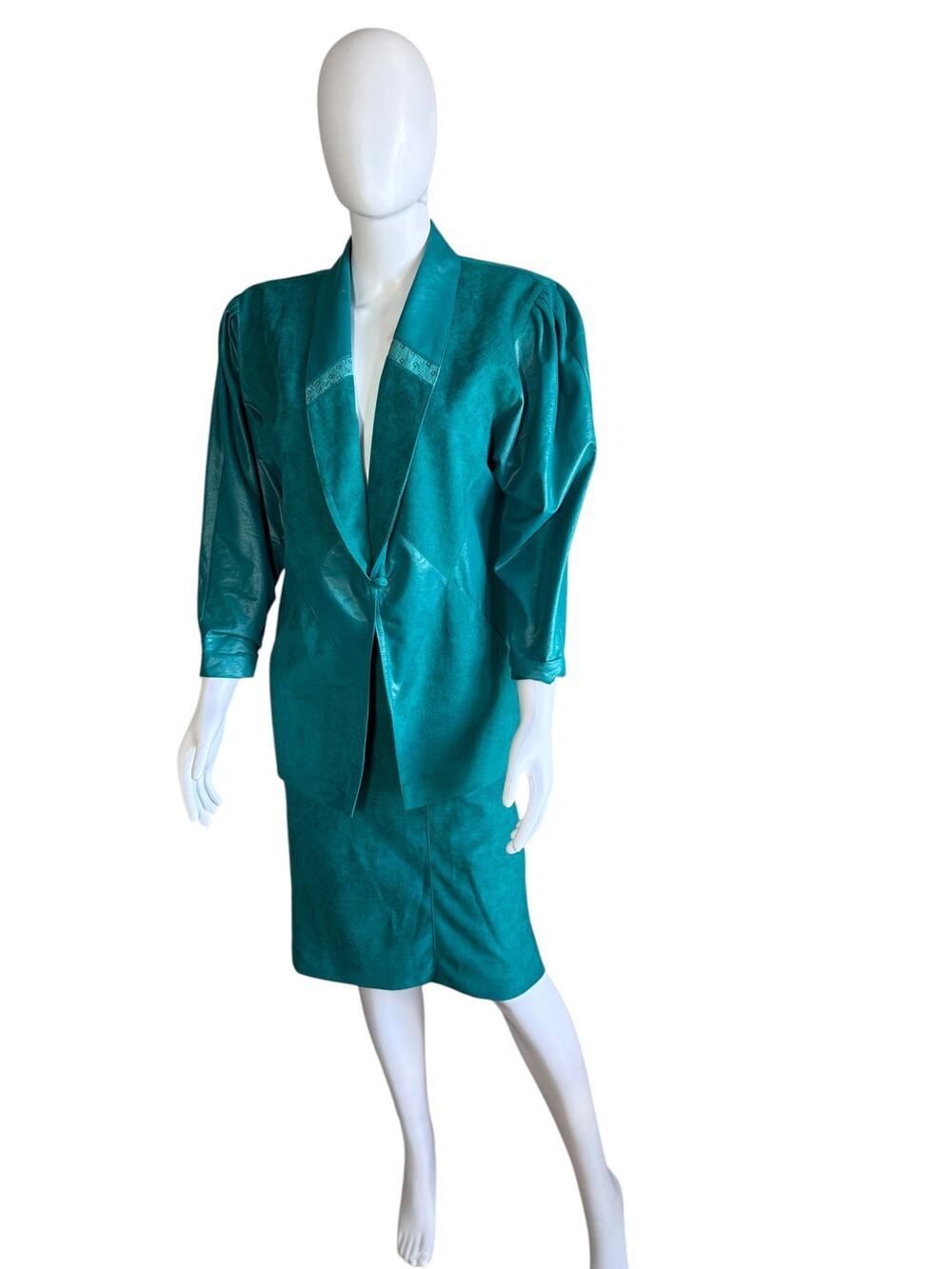 City Girl Teal Satin Look Blazer & Pencil Skirt Suit Set